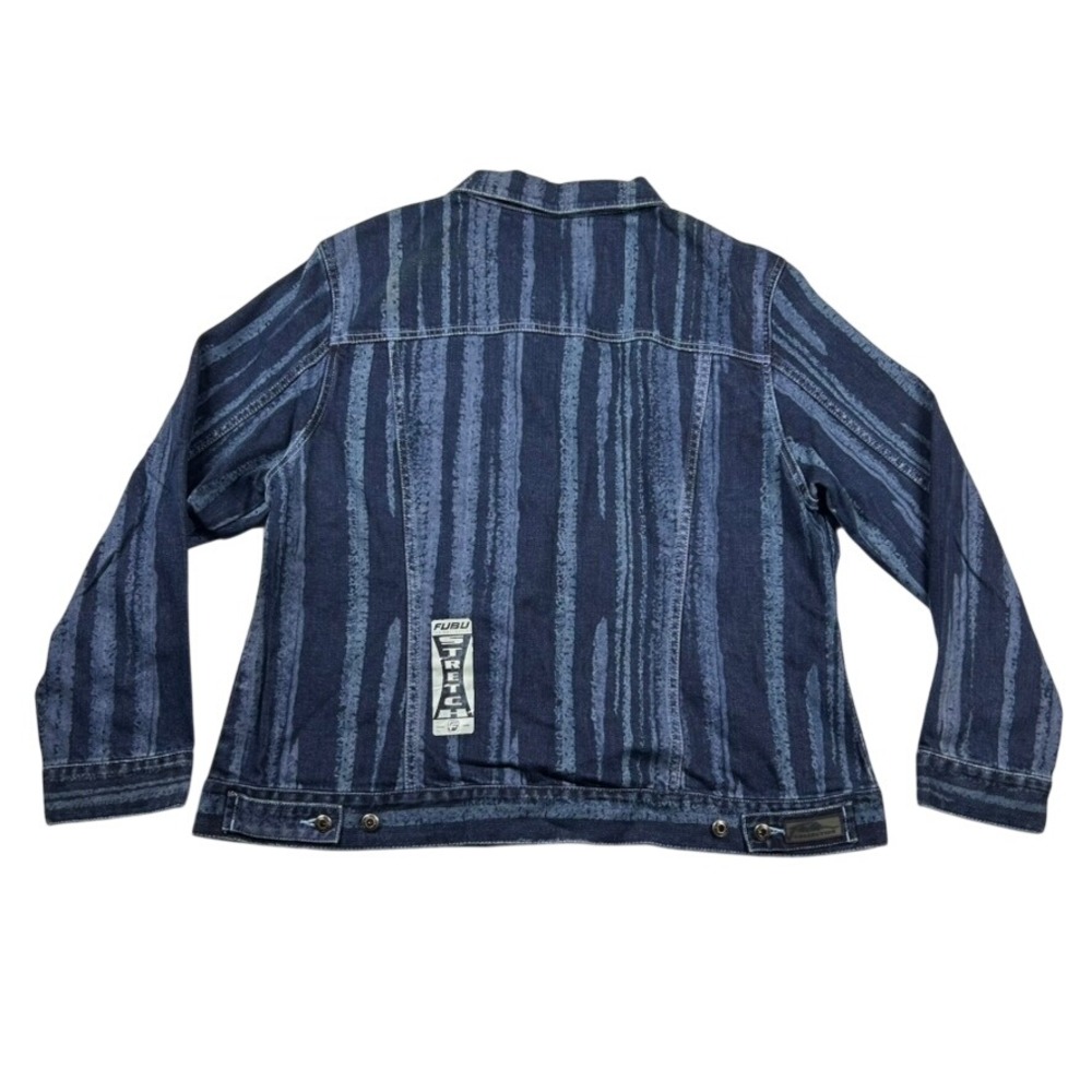 Vintage FUBU The Collection Denim Jacket Womens 3X Striped Y2K Hip Hop Hong Kong - Picture 2 of 14